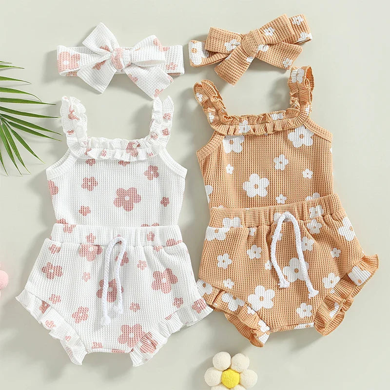 Newborn Flower Romper Set. 3 Pcs