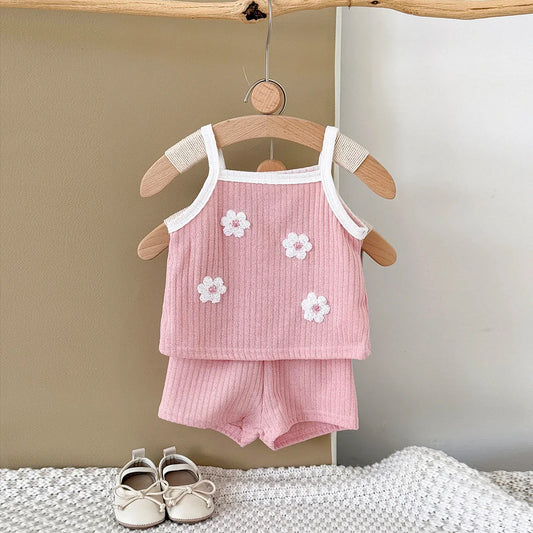 Breathable Camisole Flower Shorts Set