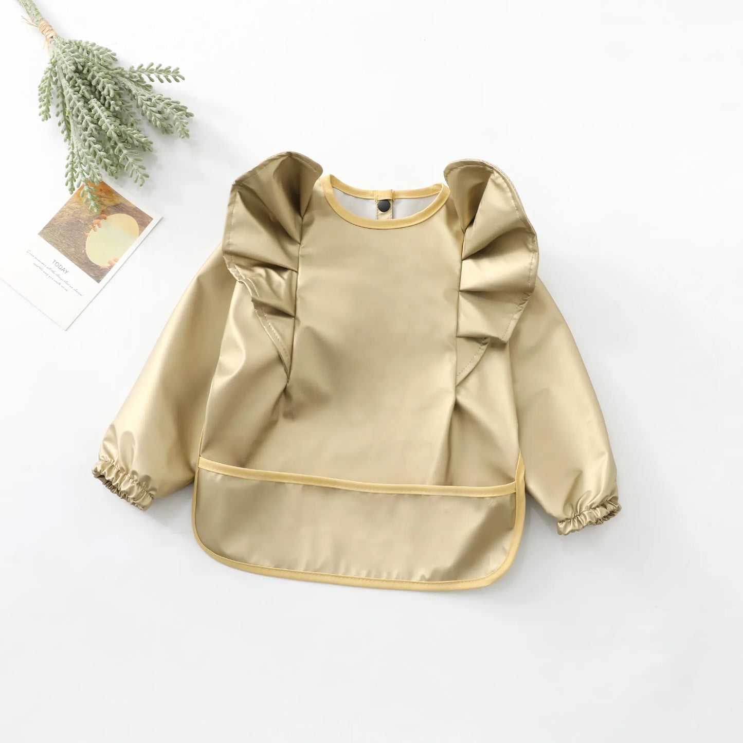 Girls Ruffle Waterproof Long Sleeve Art Bib