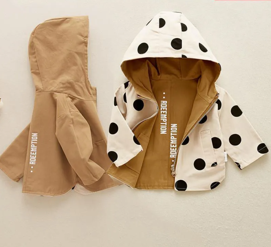 Reservable Hooded Polka Dot Trench Coat