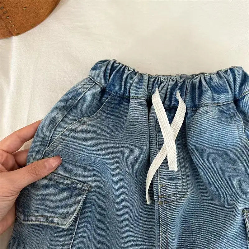 Drawstring Denim Cargo Shorts