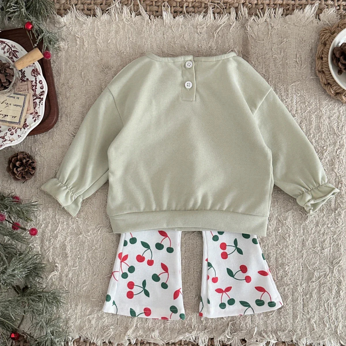 Cherry Embroidery Lapel Set