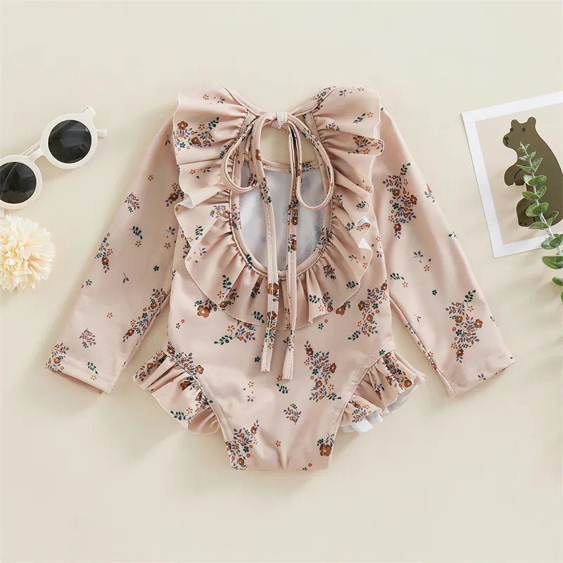 Baby Girl Floral Print Backless Bathing Suit