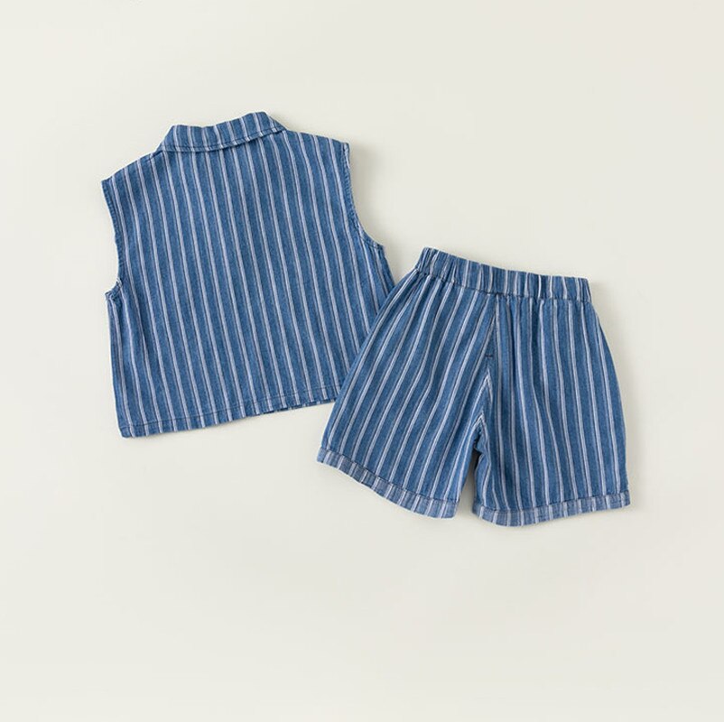 Stripe Denim Shorts Set