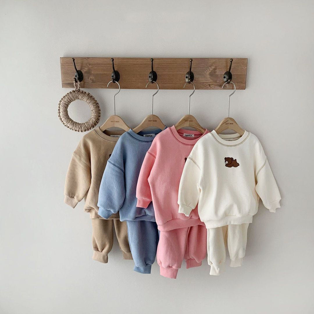 Cartoon Bear Patch Jogger Set