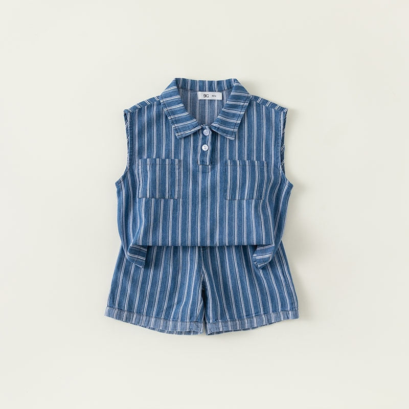 Stripe Denim Shorts Set