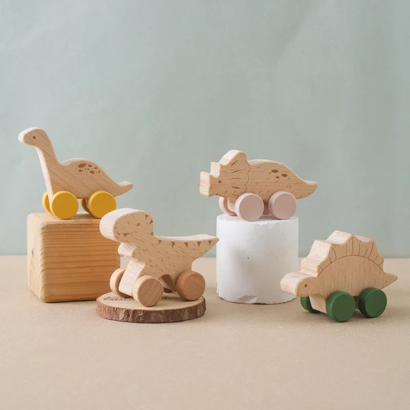 Beech Wooden Dinosaur On Wheels