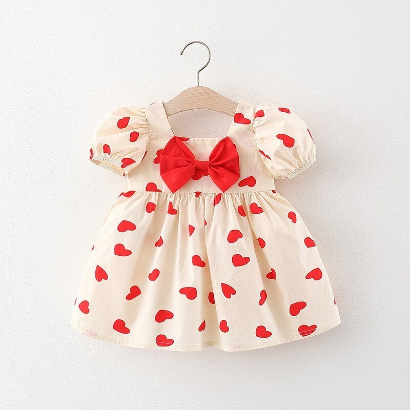 Heart Print Puff Sleeve Dress