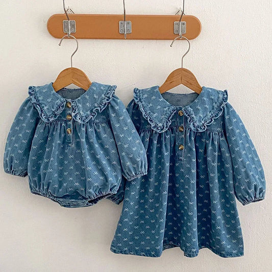 Printed Denim Sister Outfit