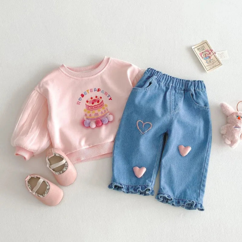 3D Heart Denim Pants