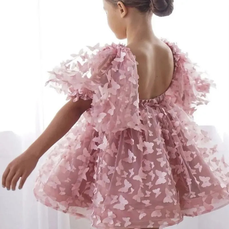 3D Butterfly Puff Sleeve Dress