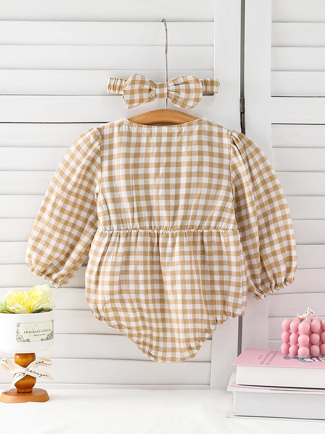 Checkered  Embroidered Collar Romper