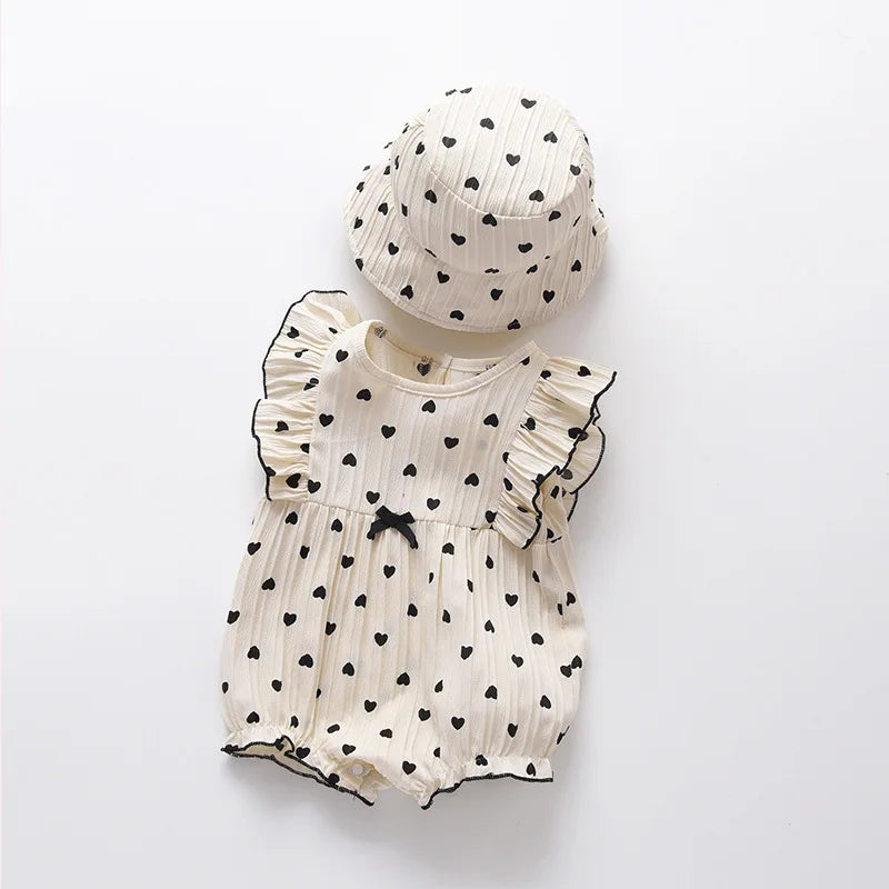 Polka Hearts Ruffle Romper Set