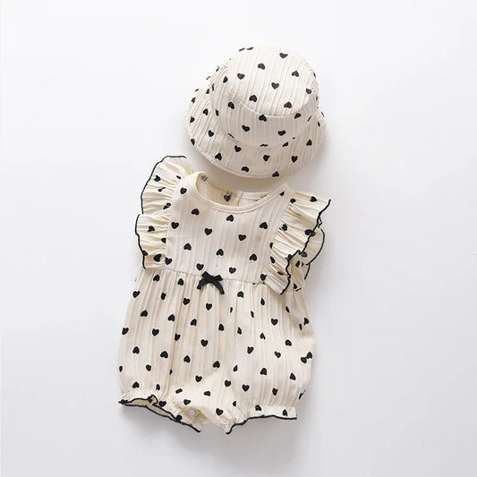 Polka Hearts Ruffle Romper Set