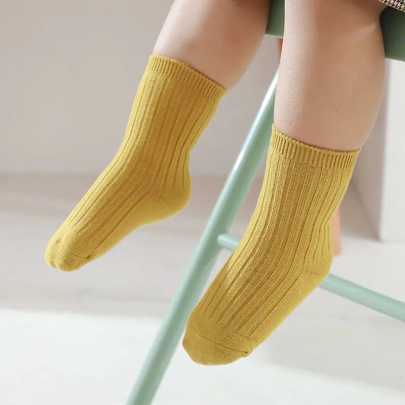 5 Pairs Ribbed Solid Cotton Toddler Knitted Socks