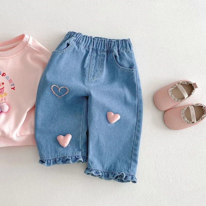 3D Heart Denim Pants