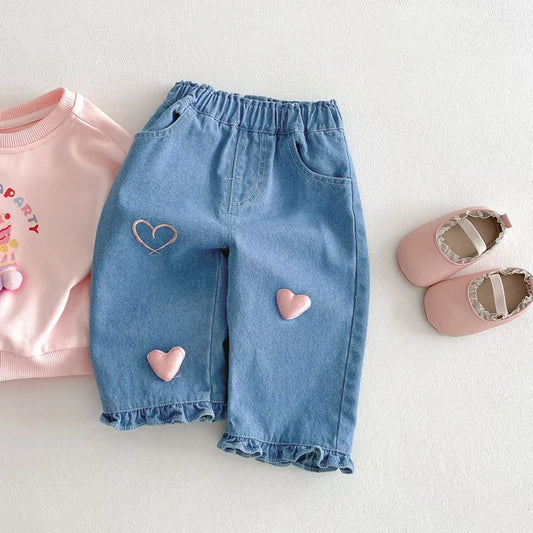 3D Heart Denim Pants