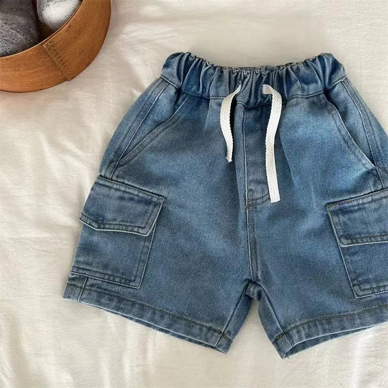 Drawstring Denim Cargo Shorts