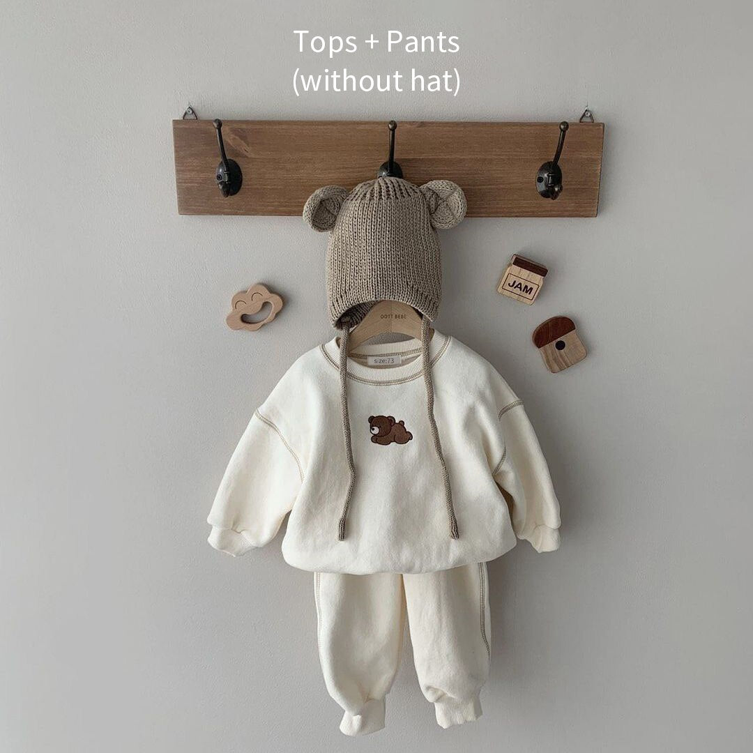 Cartoon Bear Patch Jogger Set
