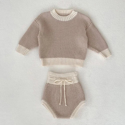 Sand Knitted Pullover Shorts Set