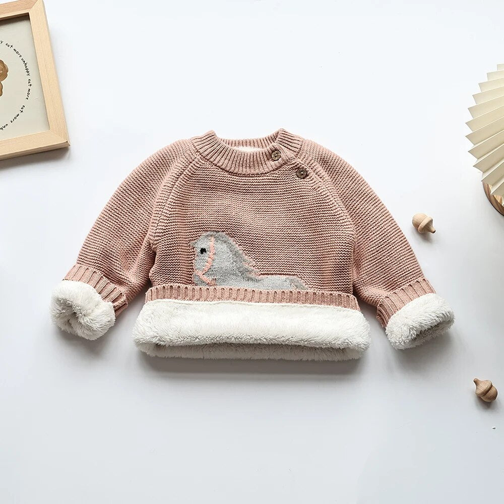 Fur Lining Embroidery Pony Sweater