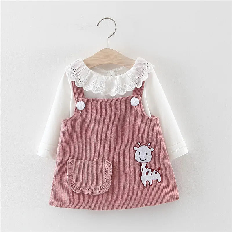 Corduroy Suspender Dress Top Set