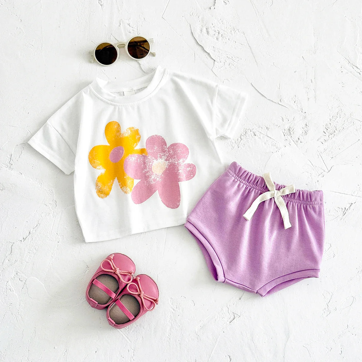 Flower Print T shirts Shorts Set