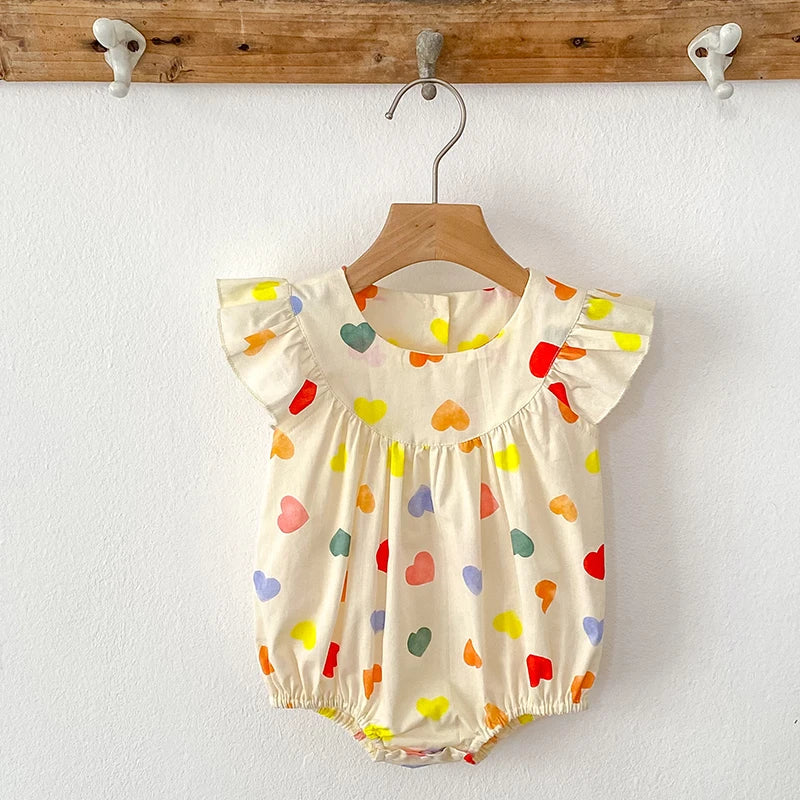 Heart Print Fly Sleeve Romper