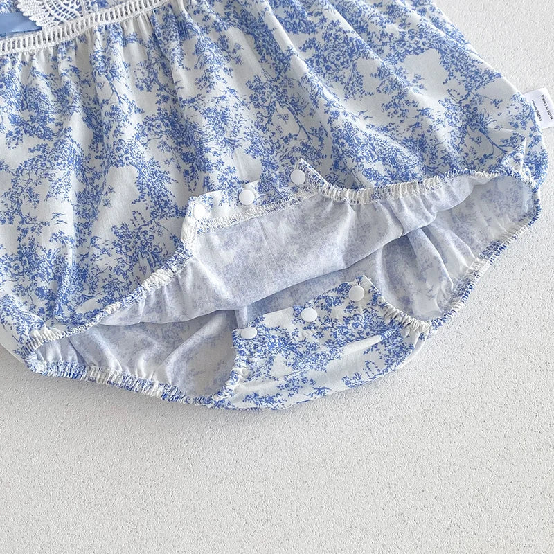 Printed Lace Shoulder Romper