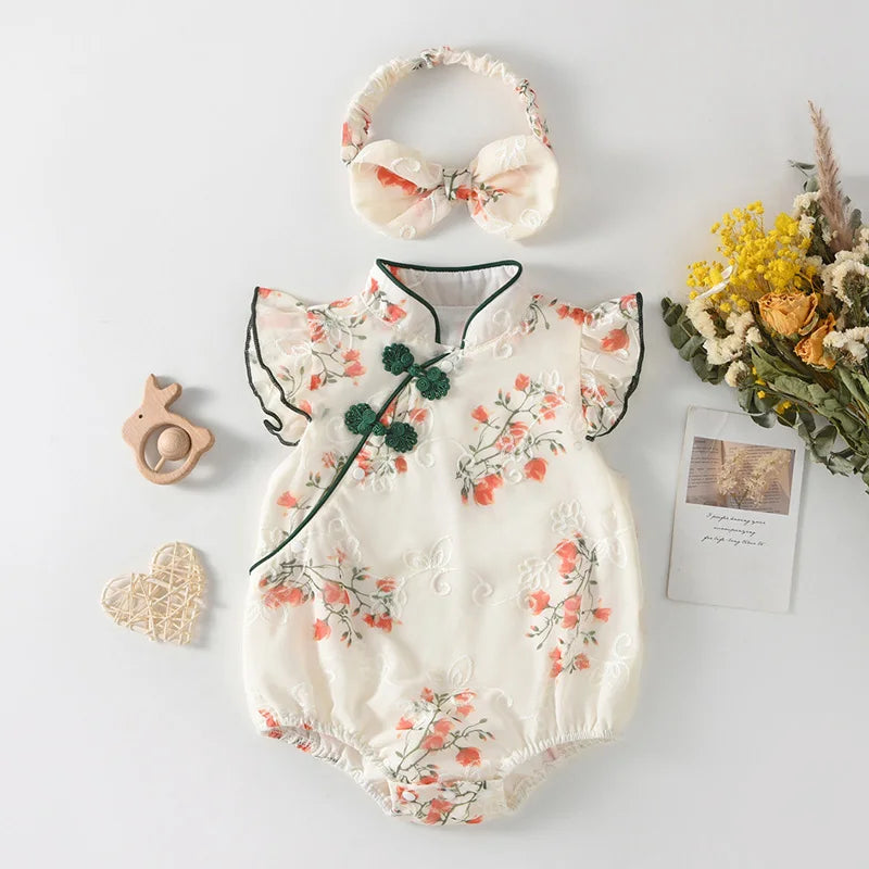 Mandarin Fly Sleeve Romper Set
