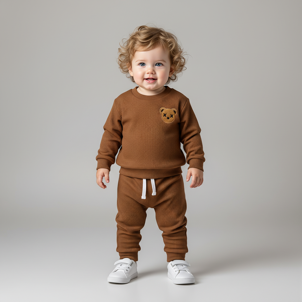 Teddy Bear Ribbed Tracksuit Waffle Set