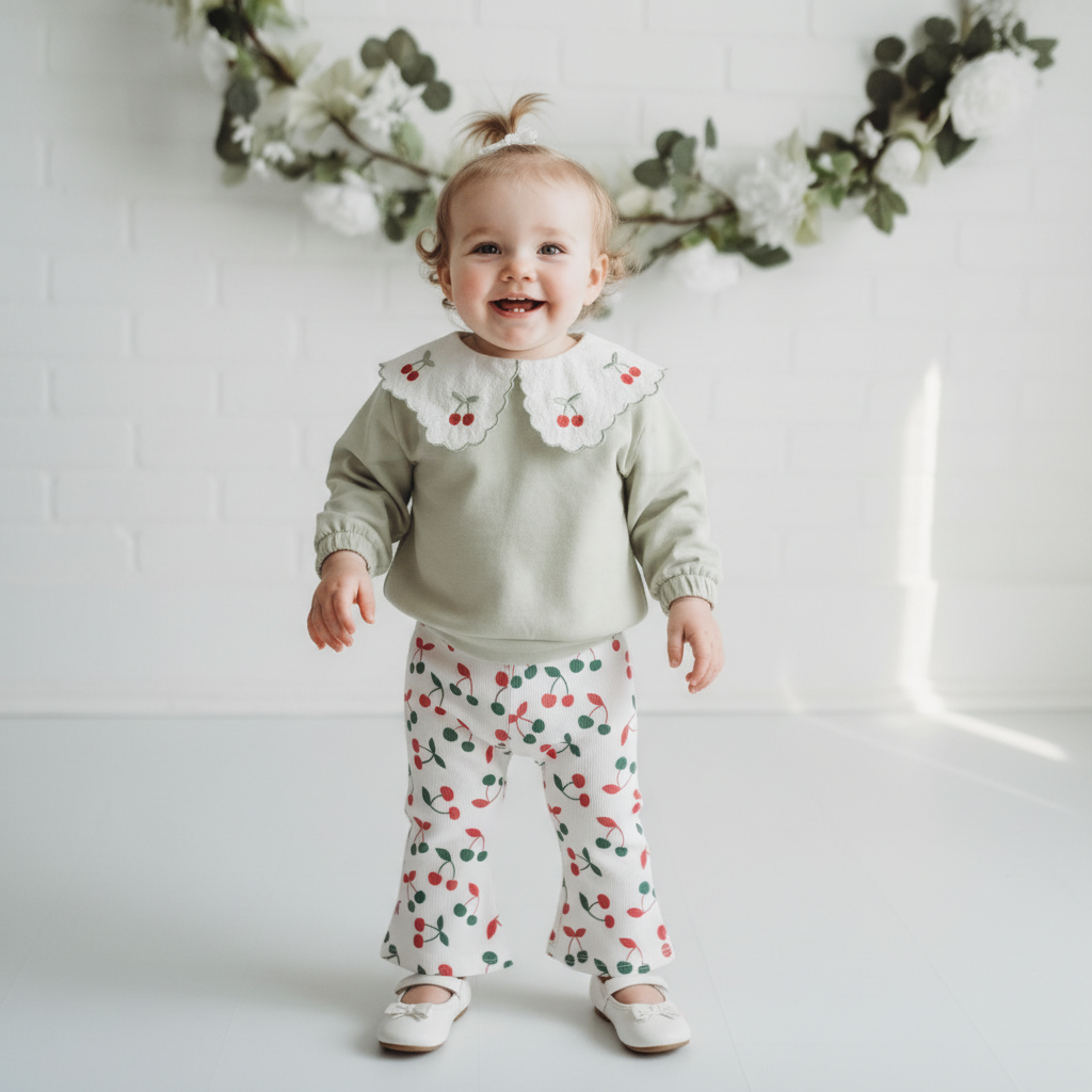 Cherry Embroidery Lapel Set